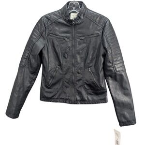 Maralyn‎ & Me Jacket Women's Sz Small Faux Leather Scuba w/ Rail Quilt Black NWT